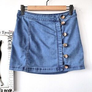 Free People Button Denim Wrap Mini Skirt Size 6